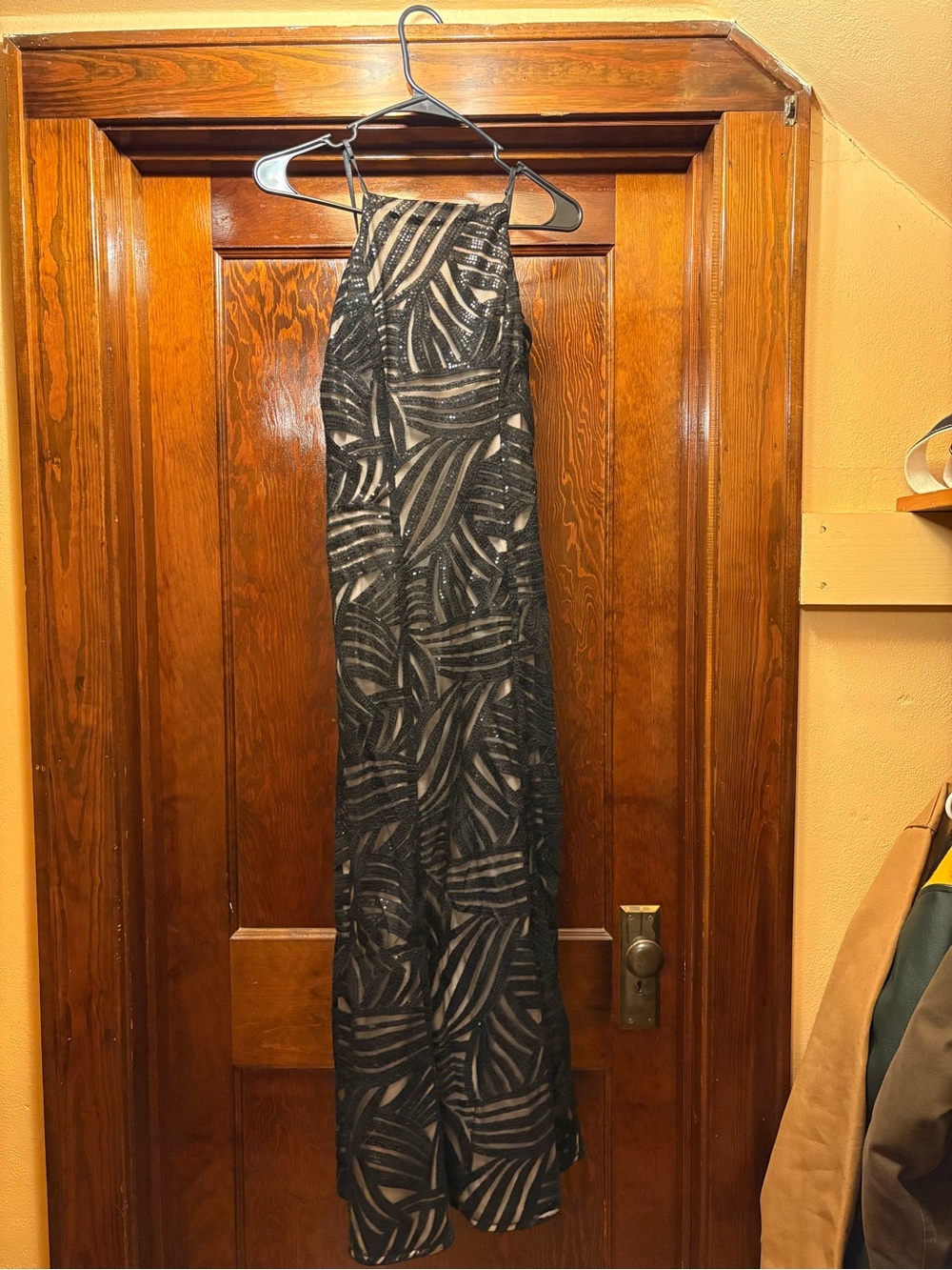Nookie Black Leaf-Pattern High-Low Evening Dress